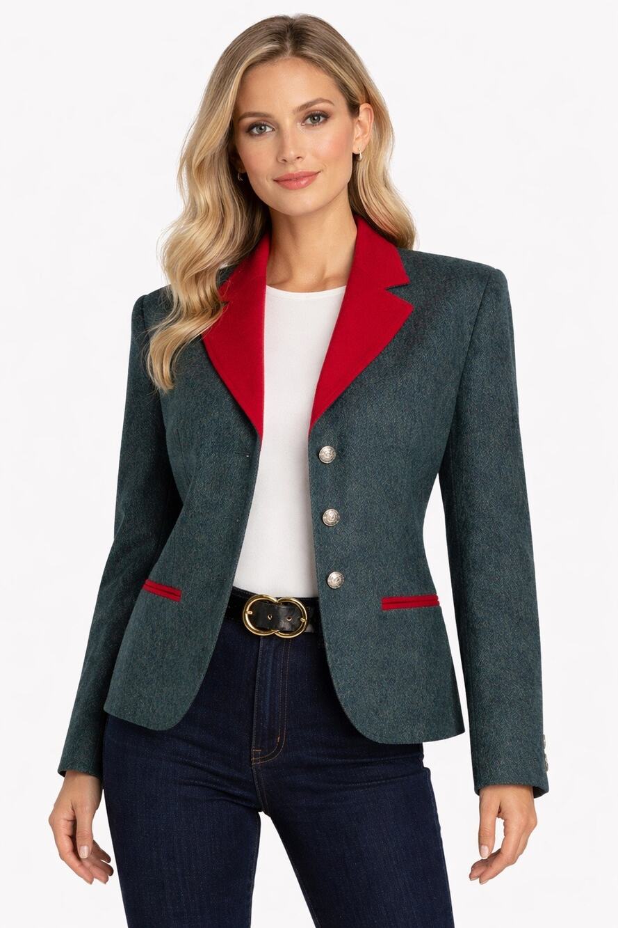 1980s Miss Pendleton Virgin Wool Blazer Pine Red Trim USA size Large